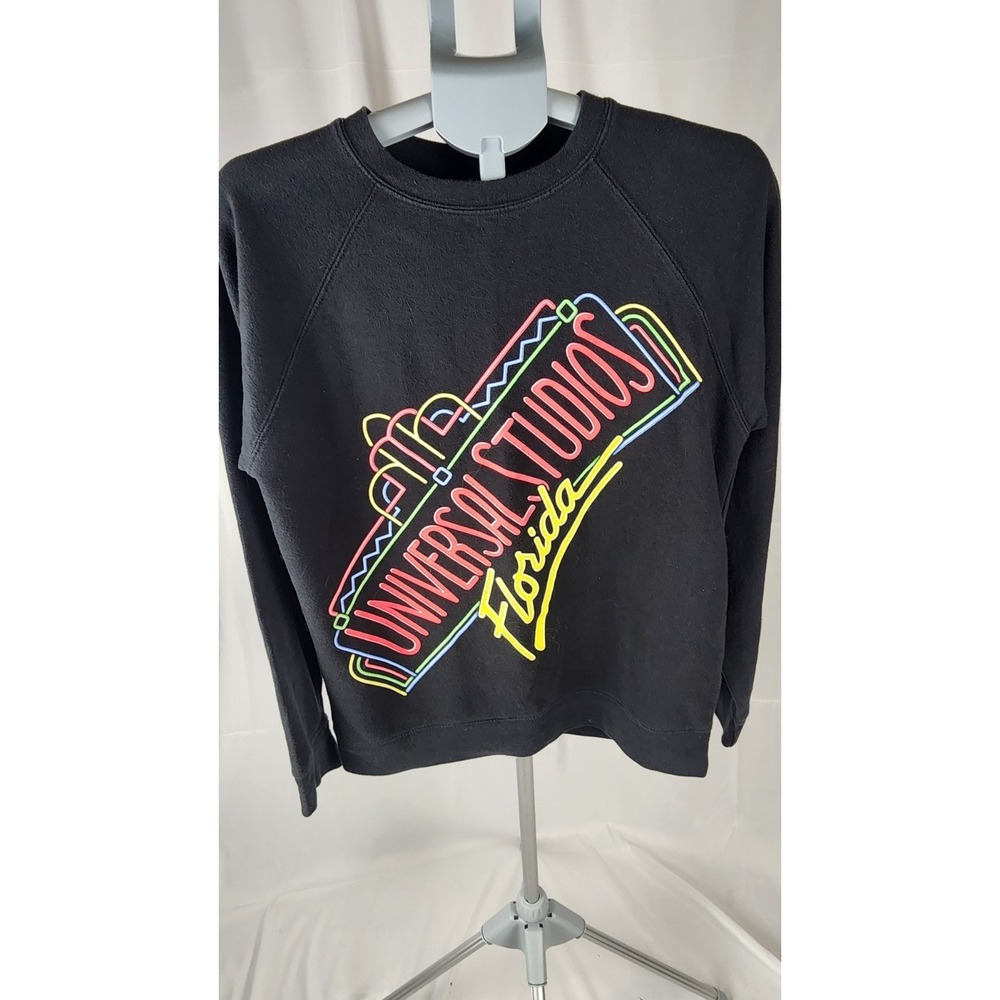 VNTG Universal Studios Florida Sweatshirt Black Neon Pullover Retro Logo S/M